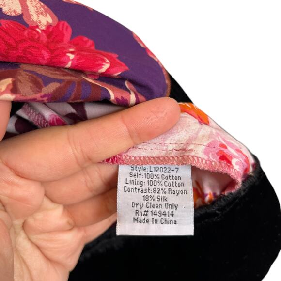 Johnny Was Jade Kimmy Smocked Floral-Print Peasant Top Embroidered Velvet Trim L - Picture 13 of 13